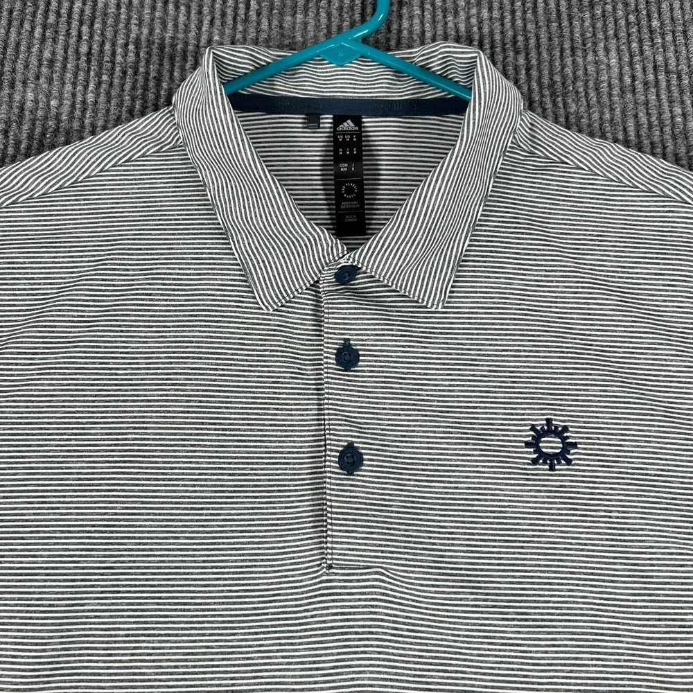 Adidas Shirt Polo Mens Medium Gray Striped Short Sleeve Golf Outdoor Casual